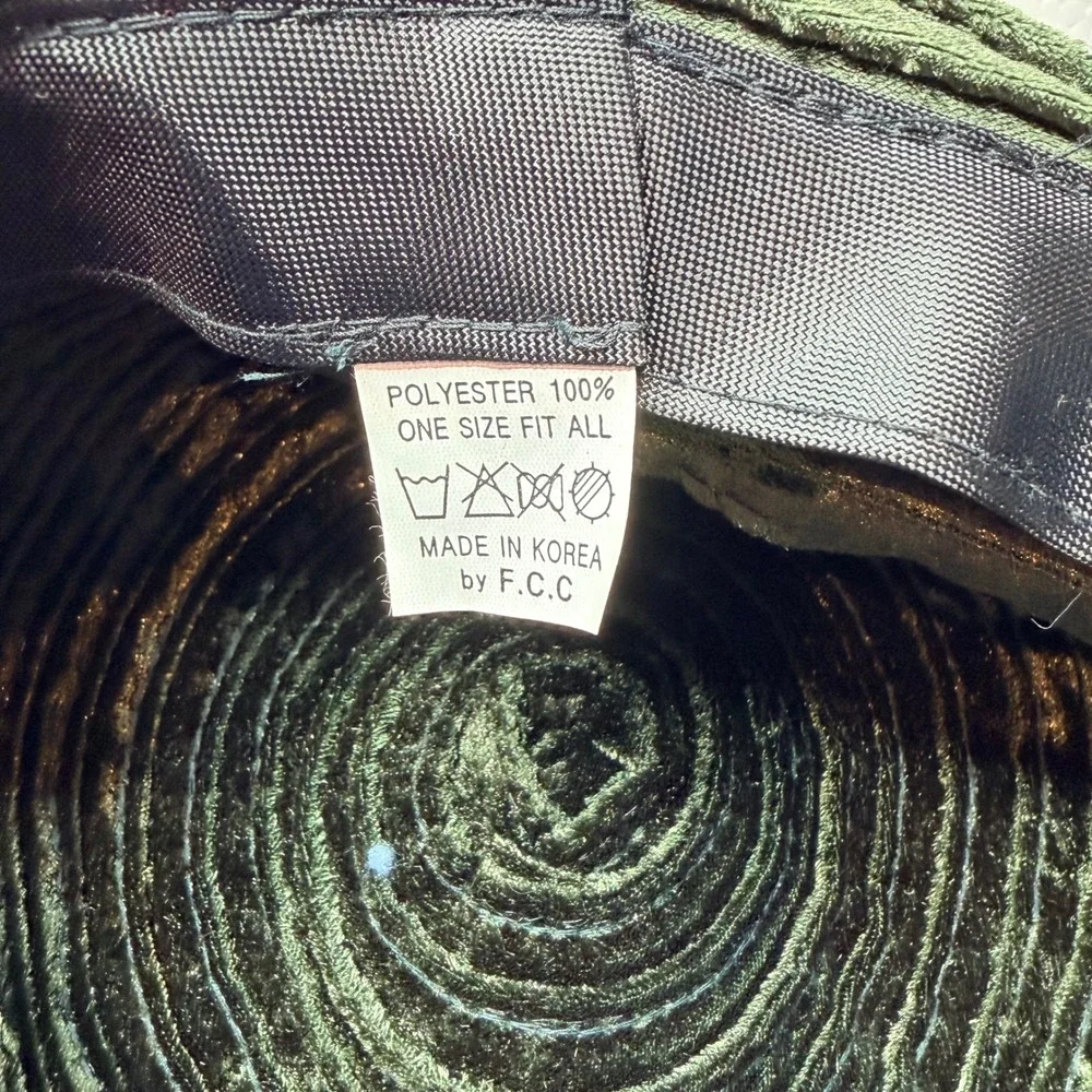 F.C.C Cloche Bucket Hat OSFA Olive Green Crushed Velvet Rosette Flower Accent